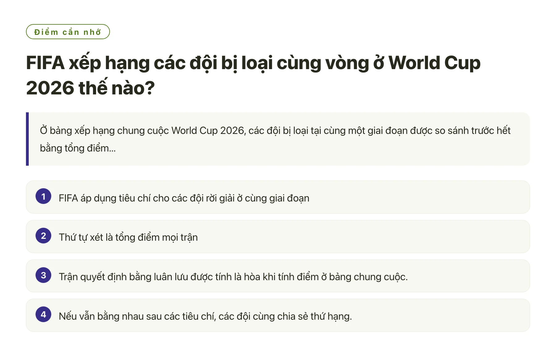 FIFA xếp hạng các đội bị loại cùng vòng ở World Cup 2026 thế nào?——全文要点速览